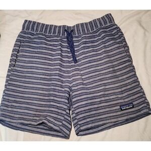 Patagonia Men's Striped Organic Cotton Hemp Blend Shorts Size S Blue LightSummer